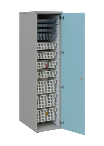 EUROMEDICA D - 46 skříň léková boxová, 1-dveřová, pravá, 1950x460x735, korpus šedý, dvířka obloha